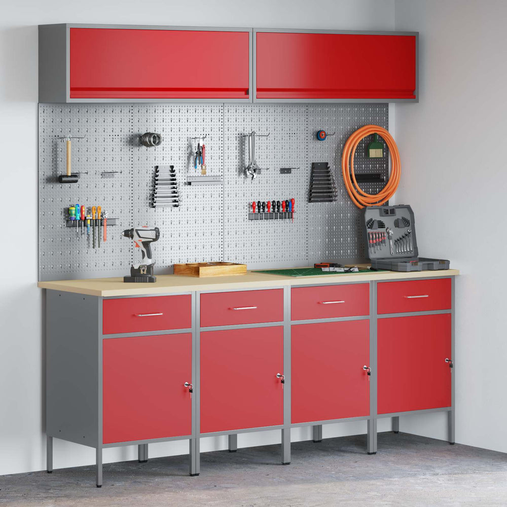 vidaXL Work Cabinet Set with Drawer with Storage Manual 10 pcs Red