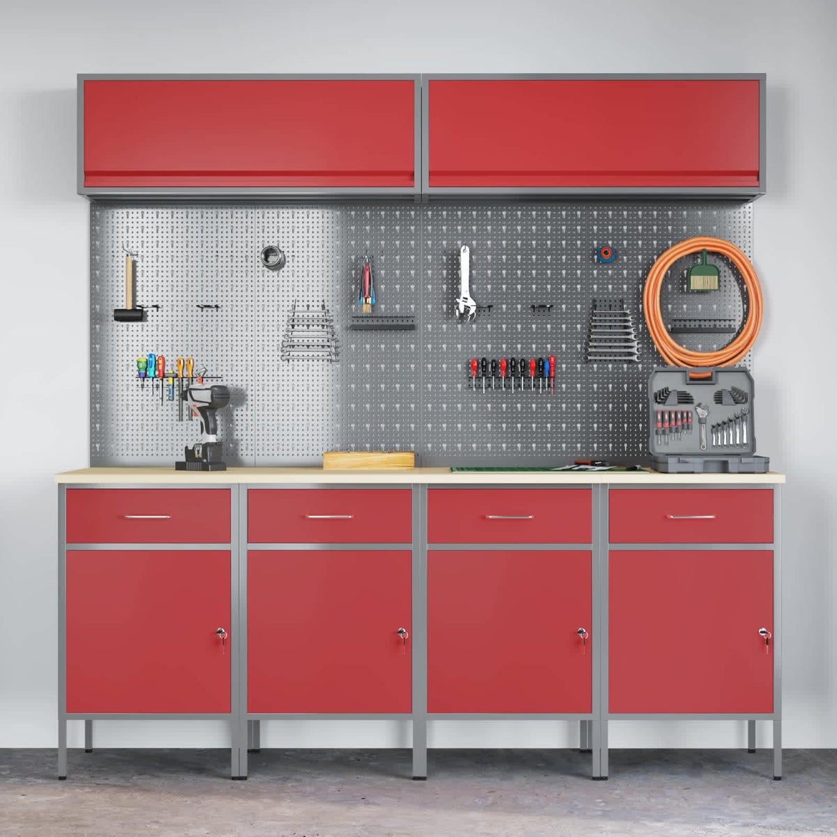 vidaXL Work Cabinet Set with Drawer with Storage Manual 10 pcs Red 4