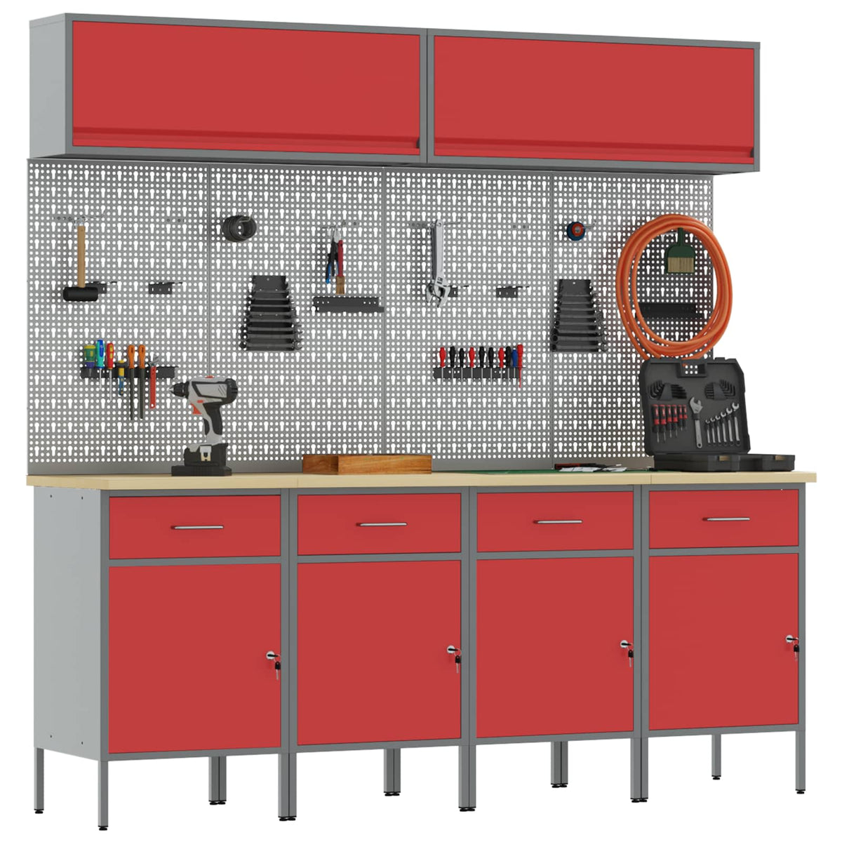vidaXL Work Cabinet Set with Drawer with Storage Manual 10 pcs Red 3