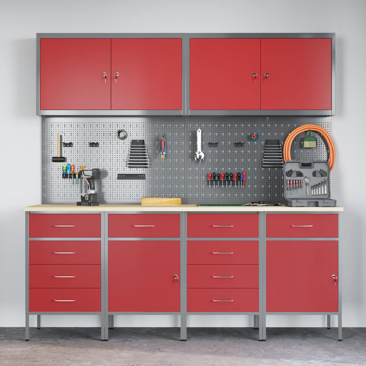 vidaXL Work Cabinet with Drawer 10 pcs Red Engineered Wood and Steel 4