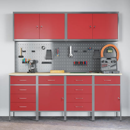 vidaXL Work Cabinet with Drawer 10 pcs Red Engineered Wood and Steel 4
