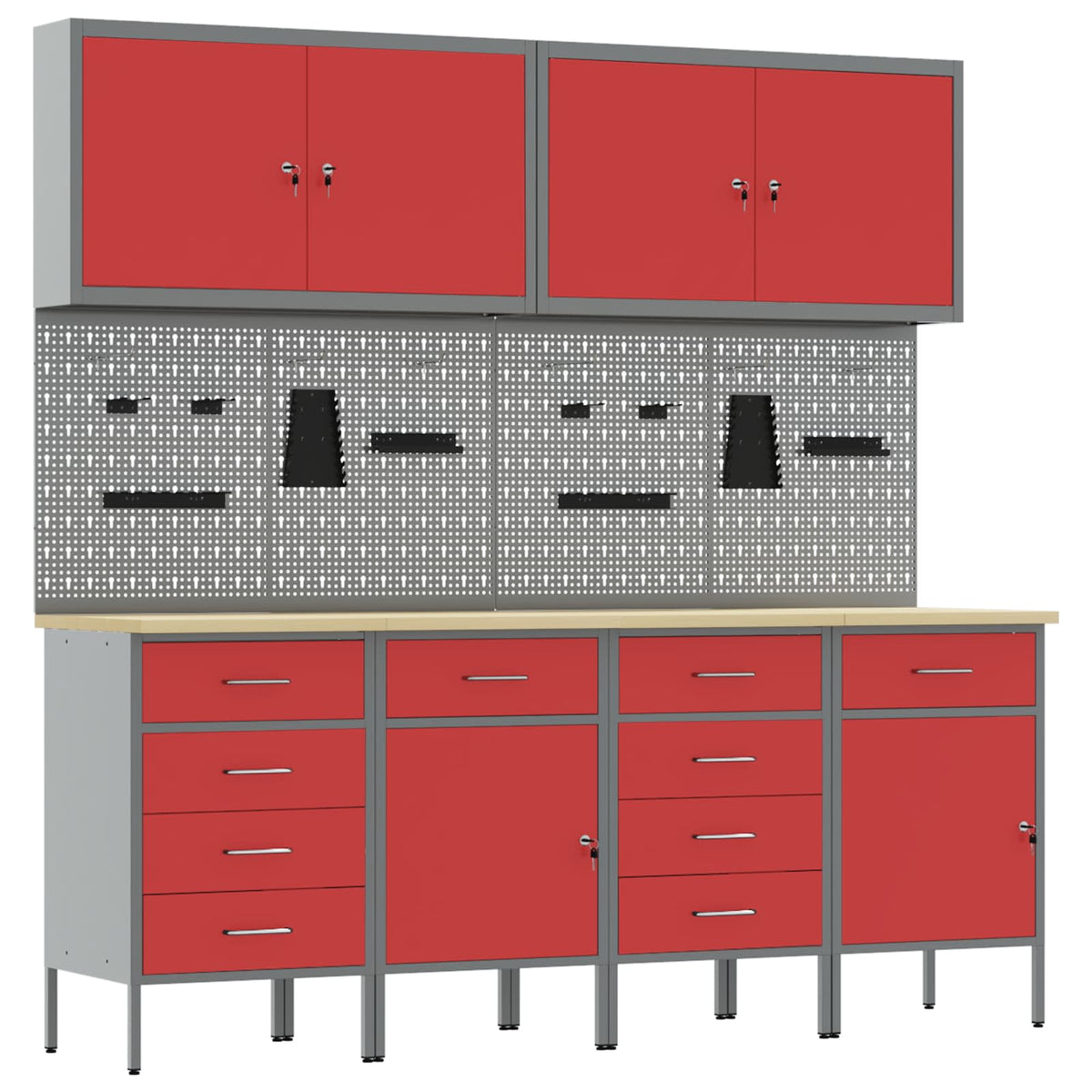 vidaXL Work Cabinet with Drawer 10 pcs Red Engineered Wood and Steel 2