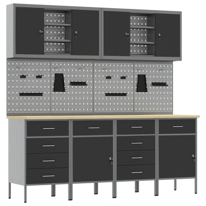 vidaXL Work Cabinet with Drawer 10 pcs Black Engineered Wood and Steel 2