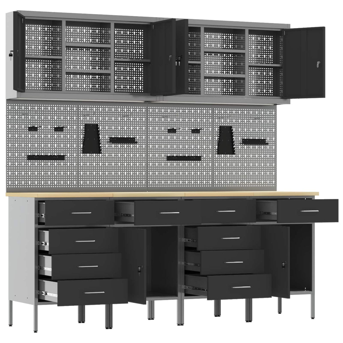 vidaXL Work Cabinet with Drawer 10 pcs Black Engineered Wood and Steel 5