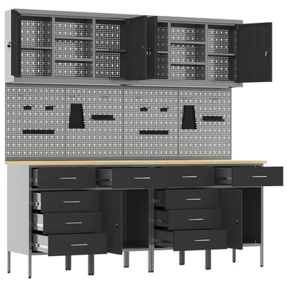 vidaXL Work Cabinet with Drawer 10 pcs Black Engineered Wood and Steel 5