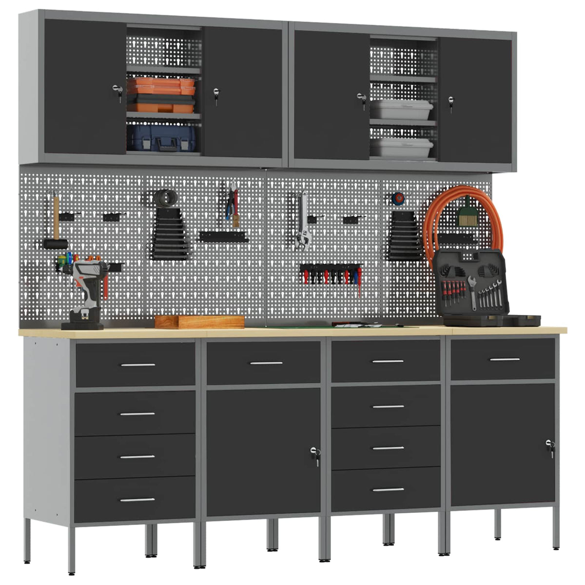 vidaXL Work Cabinet with Drawer 10 pcs Black Engineered Wood and Steel 3
