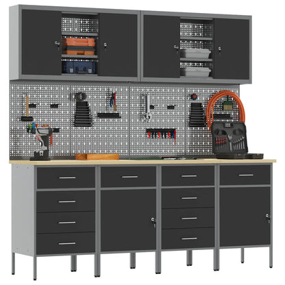 vidaXL Work Cabinet with Drawer 10 pcs Black Engineered Wood and Steel 3