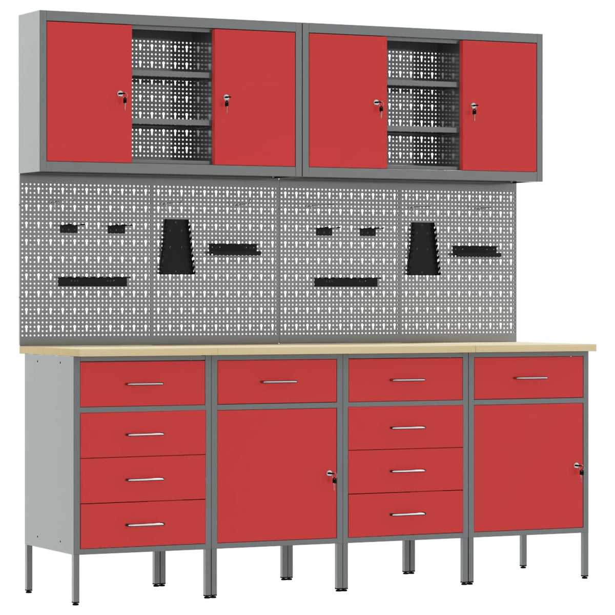 vidaXL Work Cabinet with Drawer 10 pcs Red Engineered Wood and Steel 2