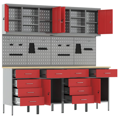 vidaXL Work Cabinet with Drawer 10 pcs Red Engineered Wood and Steel 5