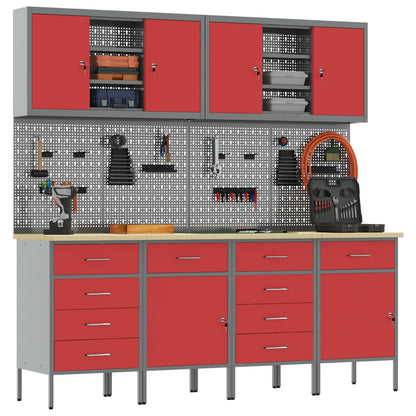 vidaXL Work Cabinet with Drawer 10 pcs Red Engineered Wood and Steel 3