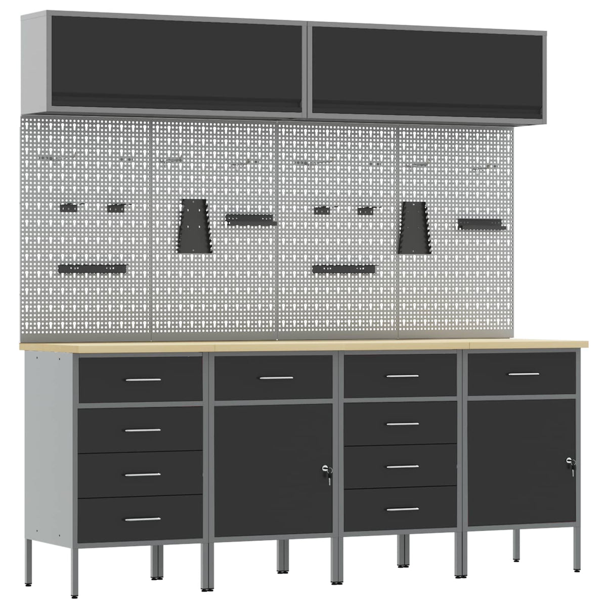 vidaXL Work Cabinet Set 10 pcs Black Steel and Engineered Wood 2