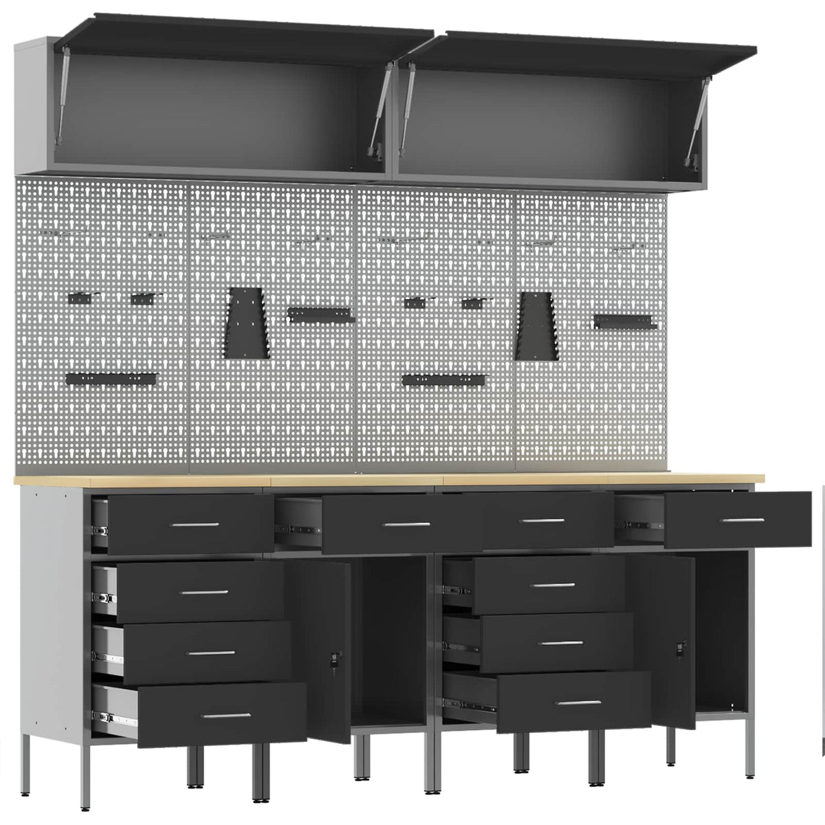 vidaXL Work Cabinet Set 10 pcs Black Steel and Engineered Wood 5
