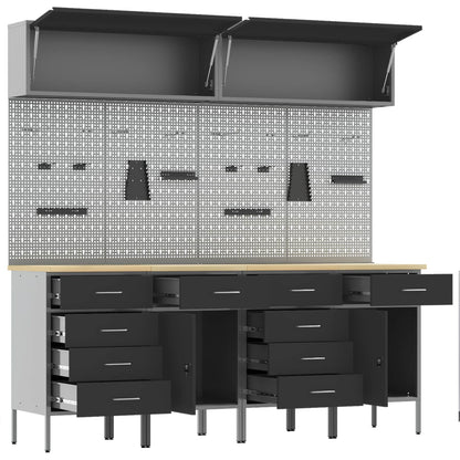 vidaXL Work Cabinet Set 10 pcs Black Steel and Engineered Wood 5