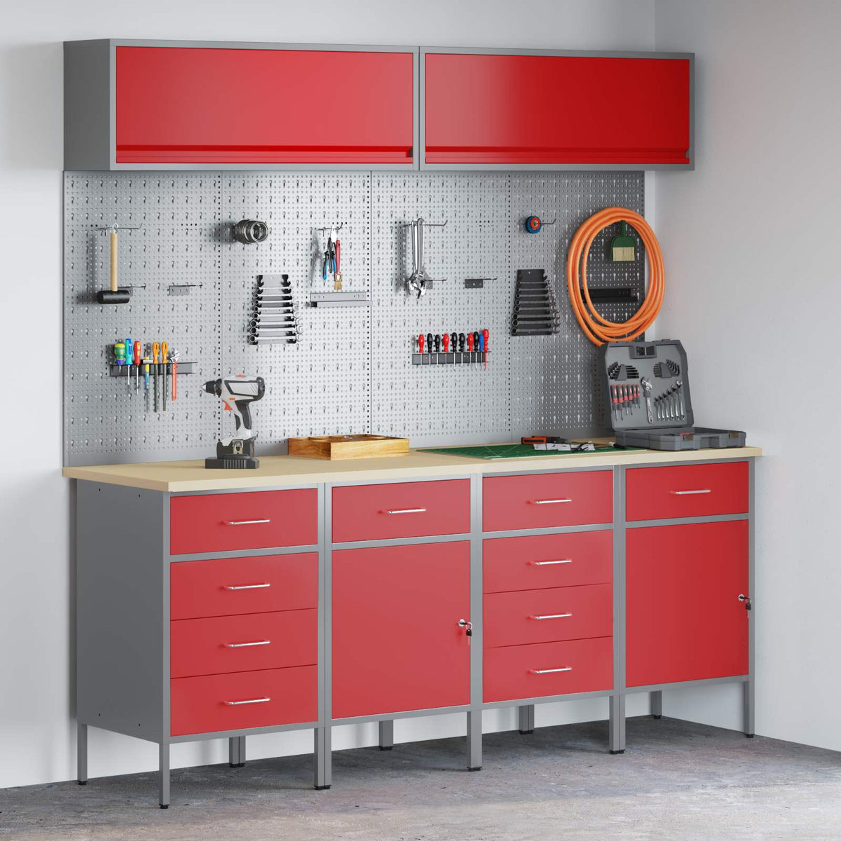 vidaXL Work Cabinet Set with Drawer with Storage Manual 10 pcs Red 1