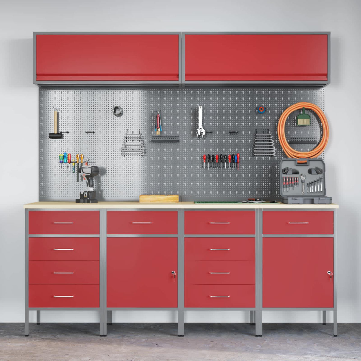 vidaXL Work Cabinet Set with Drawer with Storage Manual 10 pcs Red 4
