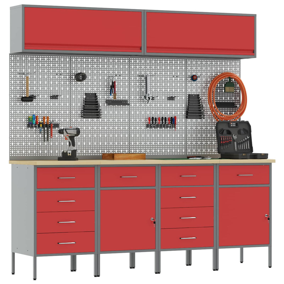 vidaXL Work Cabinet Set with Drawer with Storage Manual 10 pcs Red 3