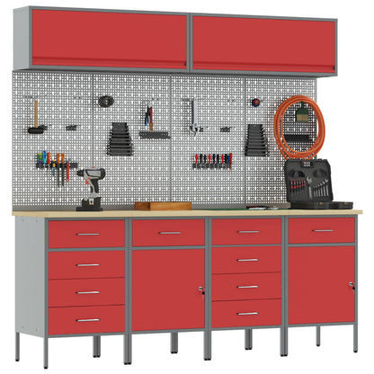 vidaXL Work Cabinet Set with Drawer with Storage Manual 10 pcs Red 3