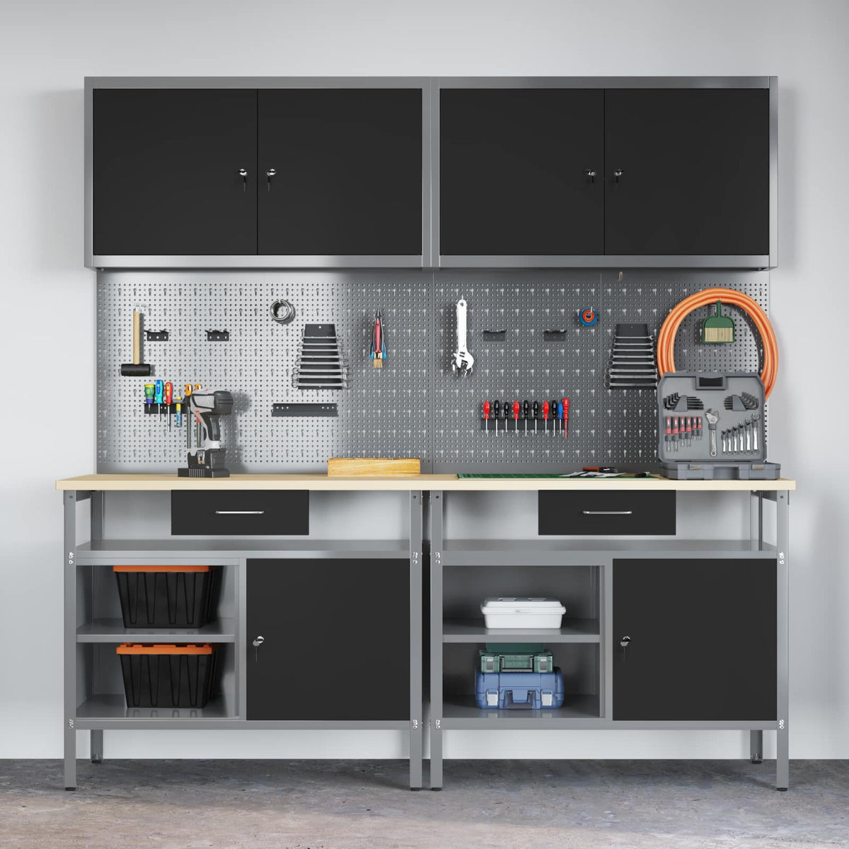 vidaXL Work Bench Set 8 pcs Black and Grey Powder-Coated Steel 5