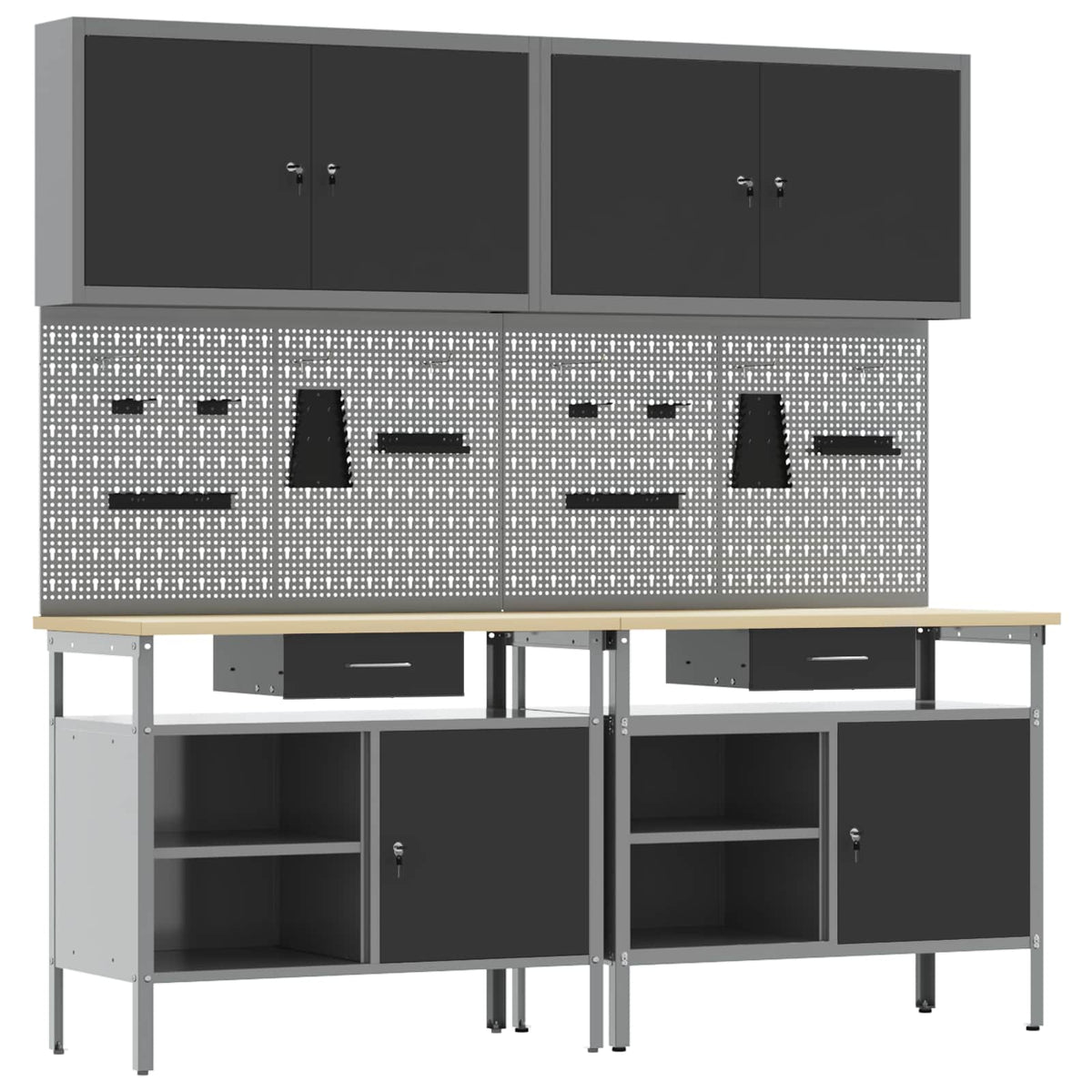 vidaXL Work Bench Set 8 pcs Black and Grey Powder-Coated Steel 2