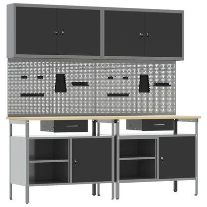 vidaXL Work Bench Set 8 pcs Black and Grey Powder-Coated Steel 2