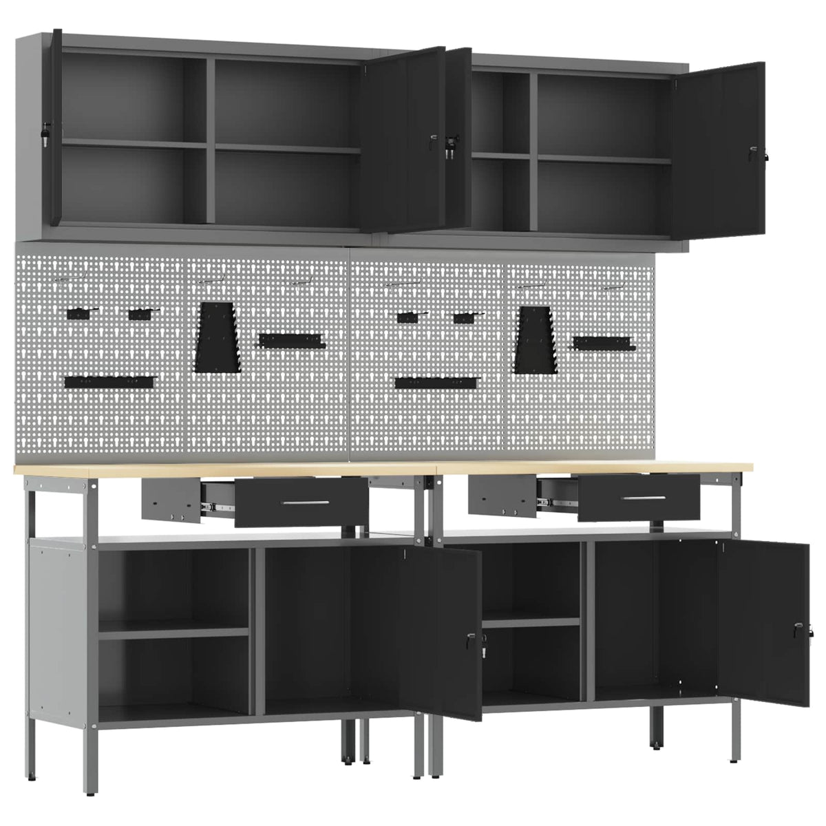 vidaXL Work Bench Set 8 pcs Black and Grey Powder-Coated Steel 6