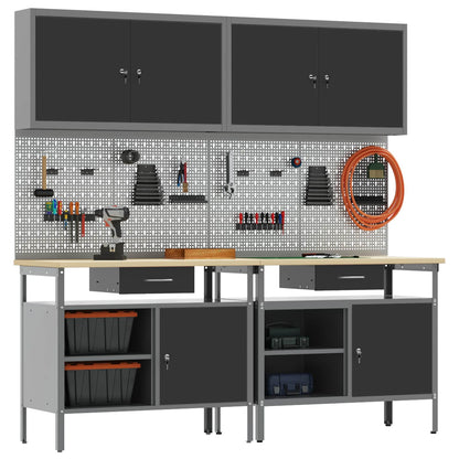 vidaXL Work Bench Set 8 pcs Black and Grey Powder-Coated Steel 4