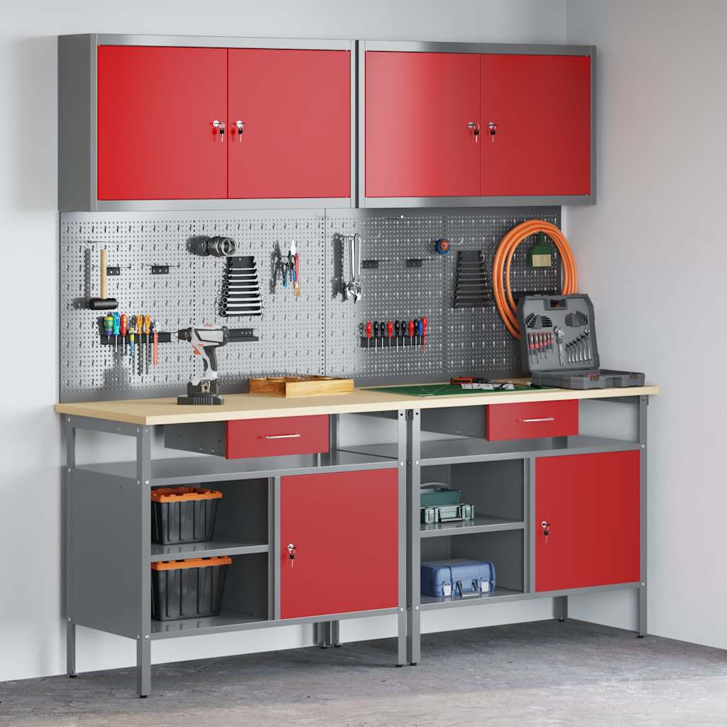 vidaXL Work Bench Set 8 pcs Red and Grey Powder-Coated Steel 4