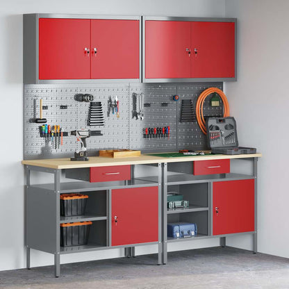 vidaXL Work Bench Set 8 pcs Red and Grey Powder-Coated Steel 4