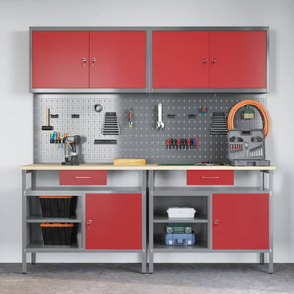 vidaXL Work Bench Set 8 pcs Red and Grey Powder-Coated Steel 5