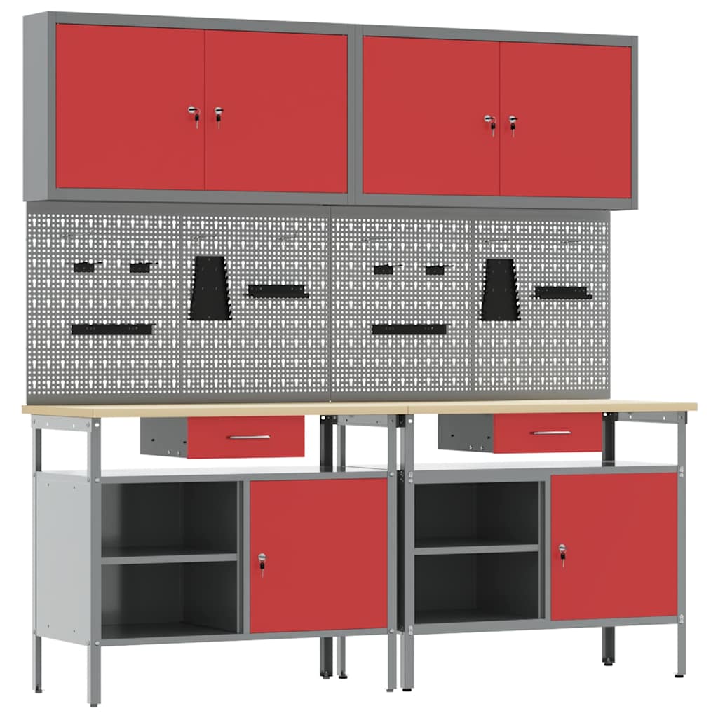 vidaXL Work Bench Set 8 pcs Red and Grey Powder-Coated Steel 2