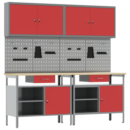 vidaXL Work Bench Set 8 pcs Red and Grey Powder-Coated Steel 6