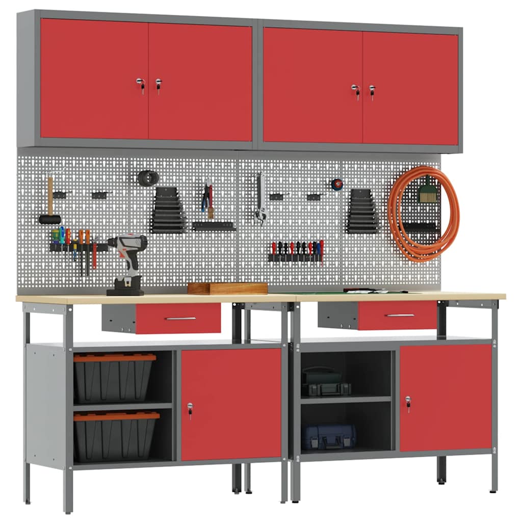 vidaXL Work Bench Set 8 pcs Red and Grey Powder-Coated Steel 3