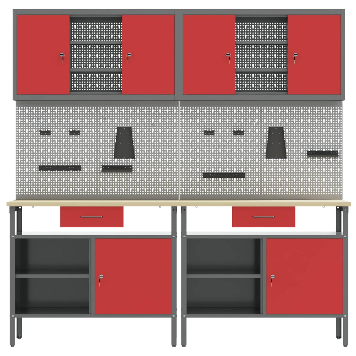 vidaXL Work Bench Set 8 pcs Red and Grey Powder-Coated Steel 3