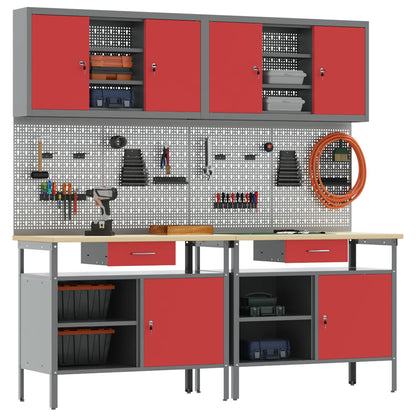 vidaXL Work Bench Set 8 pcs Red and Grey Powder-Coated Steel 2