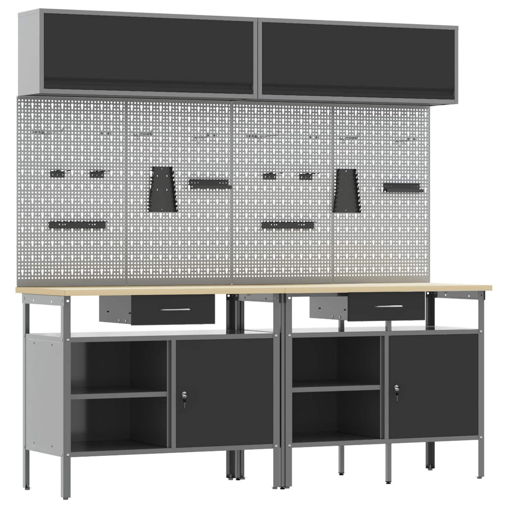 vidaXL Work Bench Set 8 pcs Black and Grey Powder-Coated Steel