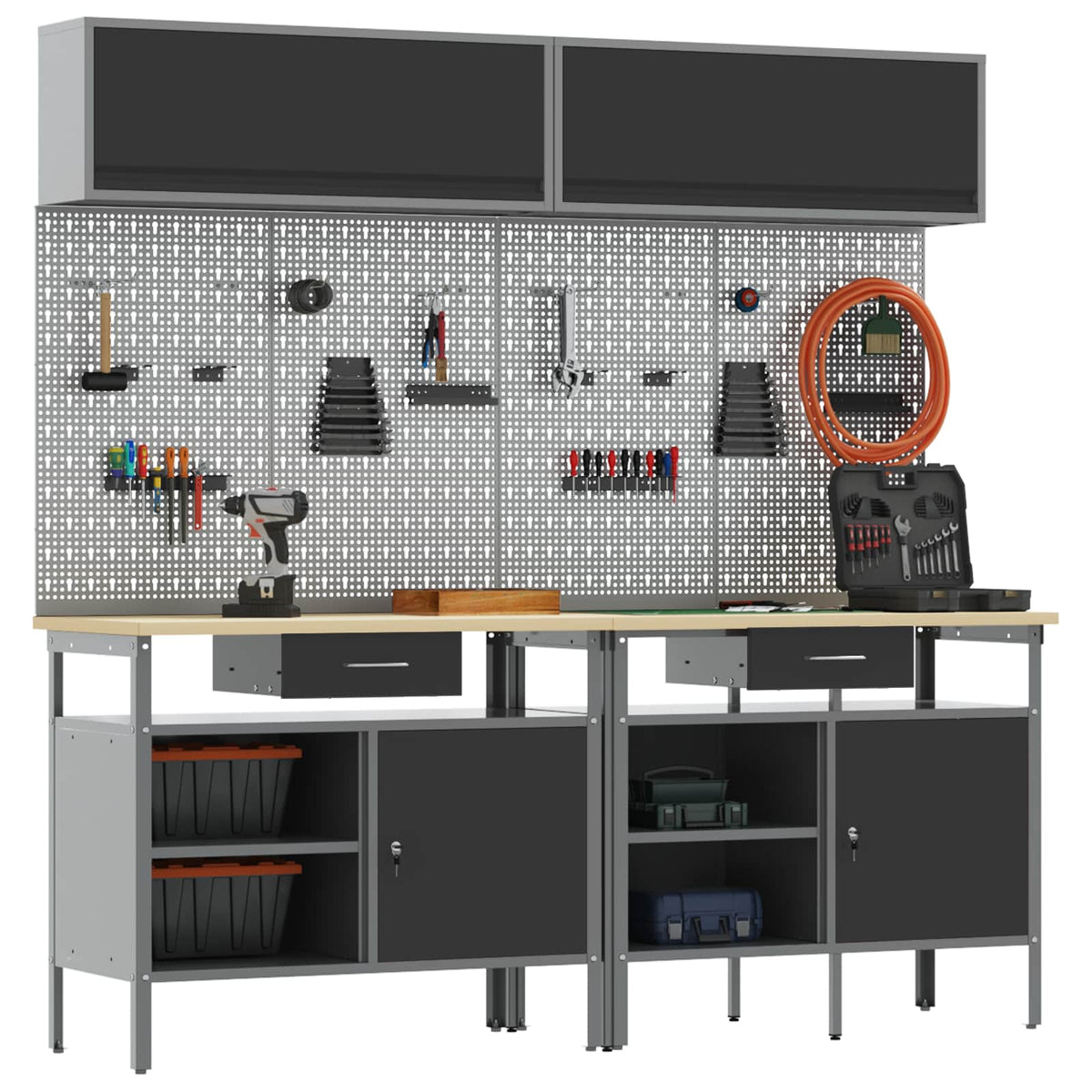 vidaXL Work Bench Set 8 pcs Black and Grey Powder-Coated Steel 2