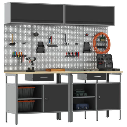 vidaXL Work Bench Set 8 pcs Black and Grey Powder-Coated Steel 2