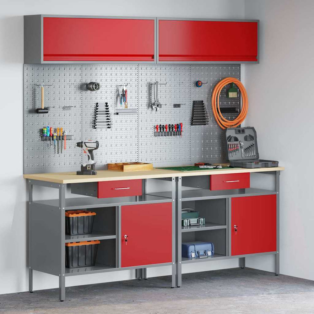 vidaXL Work Bench Set 8 pcs Red and Grey Powder-Coated Steel