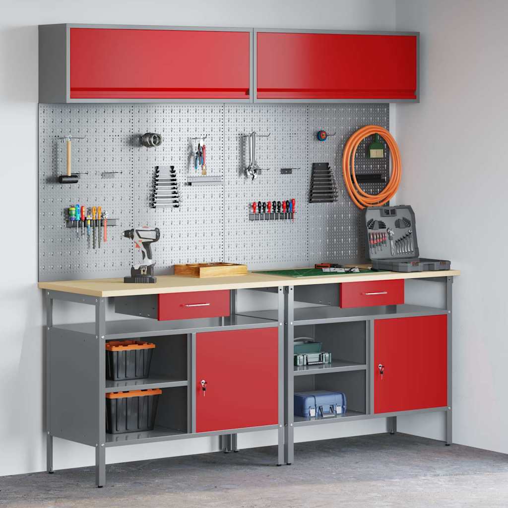 vidaXL Work Bench Set 8 pcs Red and Grey Powder-Coated Steel 1
