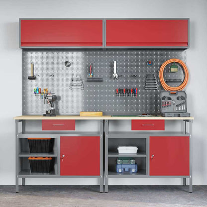 vidaXL Work Bench Set 8 pcs Red and Grey Powder-Coated Steel 4
