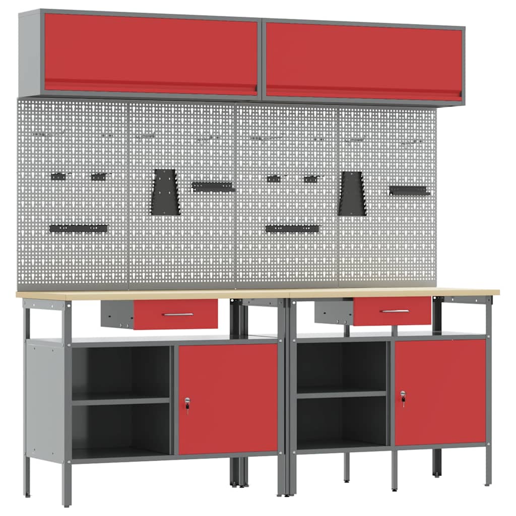 vidaXL Work Bench Set 8 pcs Red and Grey Powder-Coated Steel 2