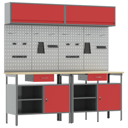 vidaXL Work Bench Set 8 pcs Red and Grey Powder-Coated Steel 2
