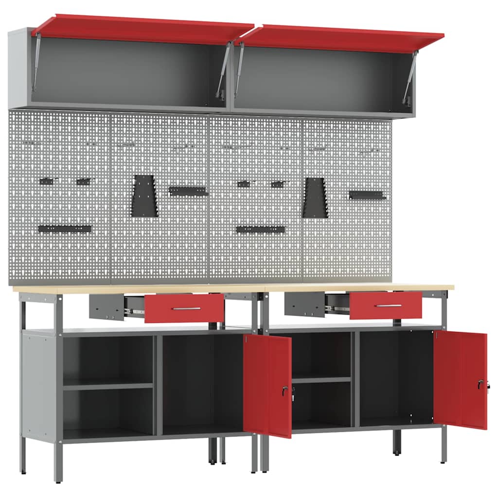 vidaXL Work Bench Set 8 pcs Red and Grey Powder-Coated Steel 5