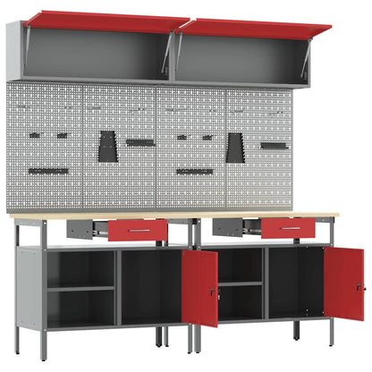 vidaXL Work Bench Set 8 pcs Red and Grey Powder-Coated Steel 5