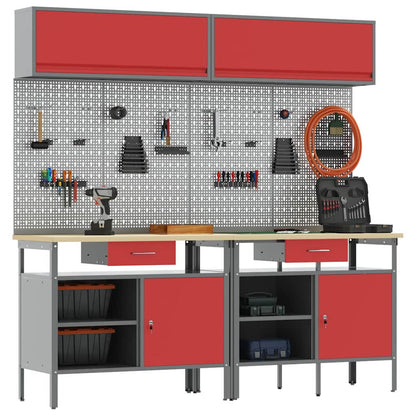 vidaXL Work Bench Set 8 pcs Red and Grey Powder-Coated Steel 3