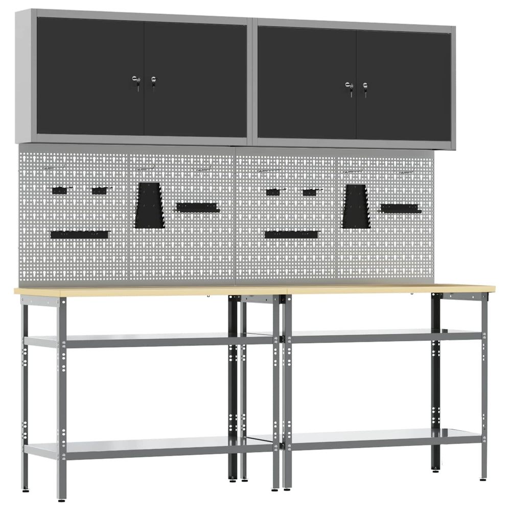 vidaXL Work Bench Set 8 pcs Black and Grey 200 x 55 x 200 cm Steel