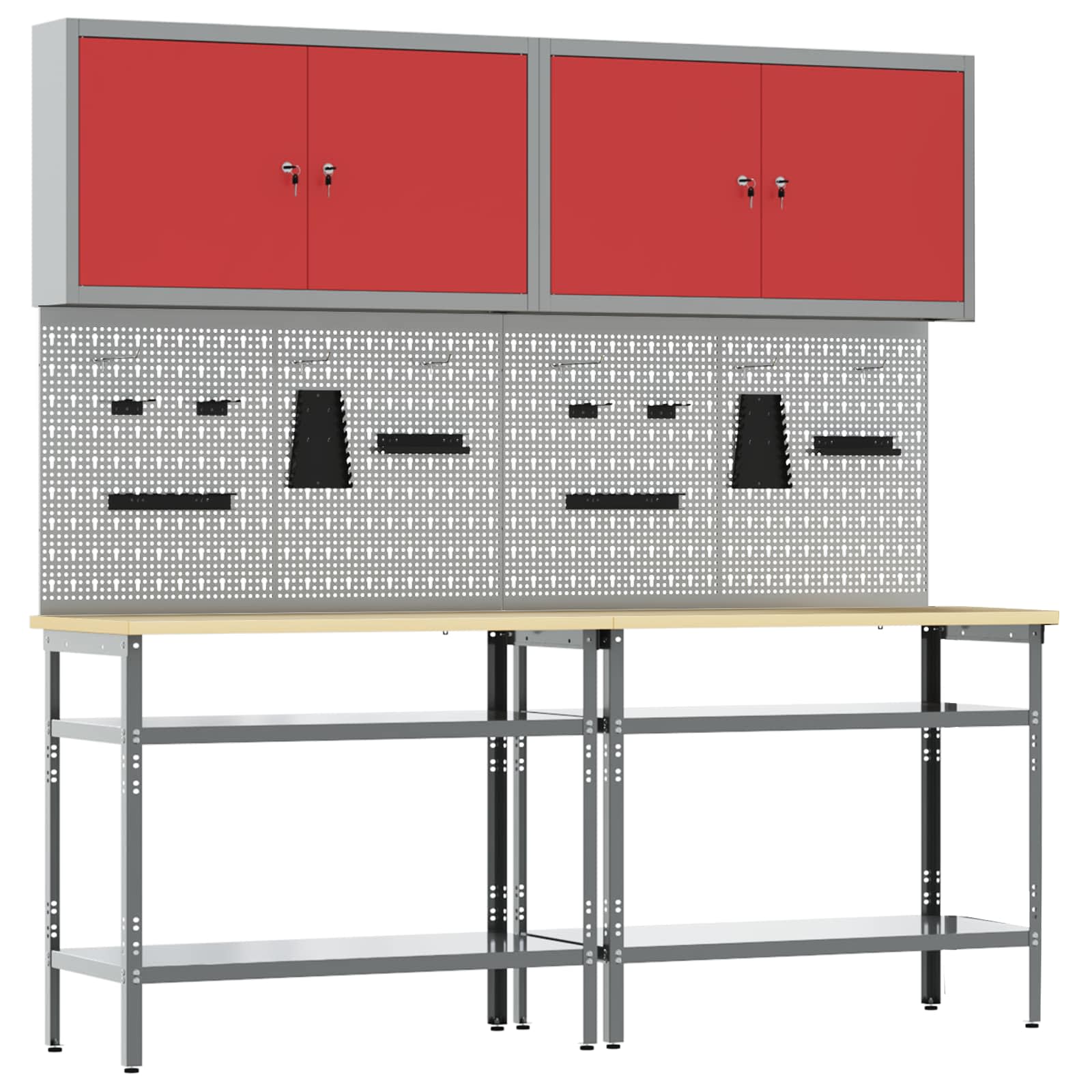 vidaXL Work Bench Set 8 pcs Red and Grey Powder-Coated Steel 1