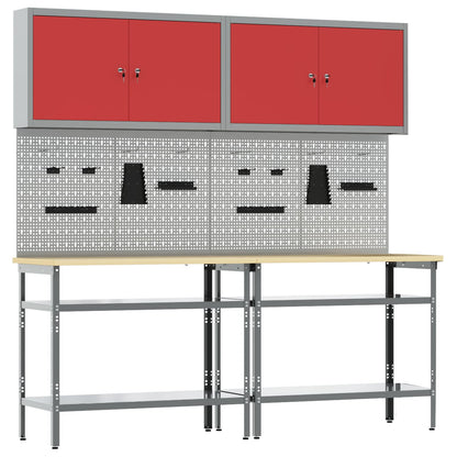 vidaXL Work Bench Set 8 pcs Red and Grey Powder-Coated Steel 1