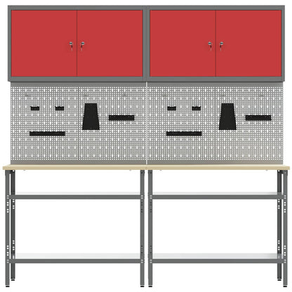 vidaXL Work Bench Set 8 pcs Red and Grey Powder-Coated Steel 3