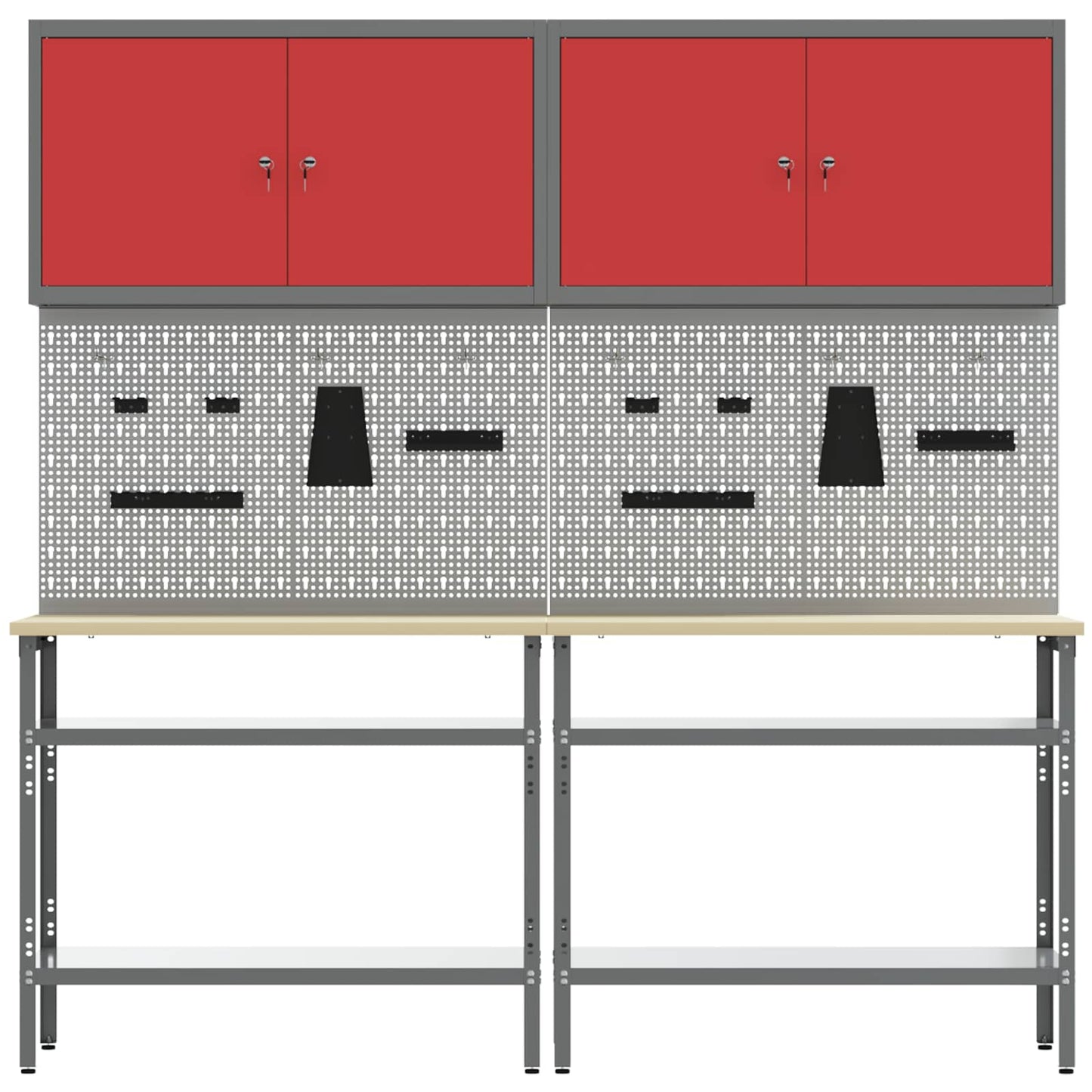 vidaXL Work Bench Set 8 pcs Red and Grey Powder-Coated Steel 4
